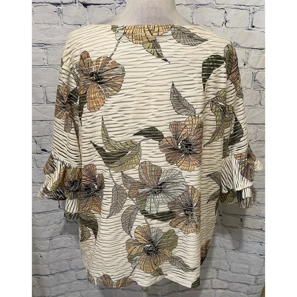 Kasper Women's Floral Ruffle Sleeve Top Blouse Cottage Core Plus Size 2X - Picture 5 of 8